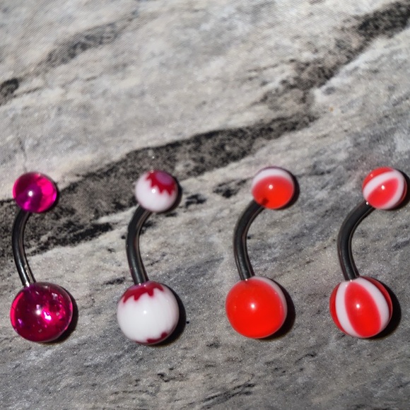 4 Belly Button Ring Set Purple Pink - Picture 3 of 3